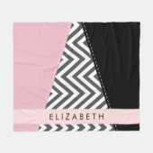 Grijs zigzag, Grijs Chevron, Roze, Jouw naam Fleece Deken (Voorkant (Horizontaal))