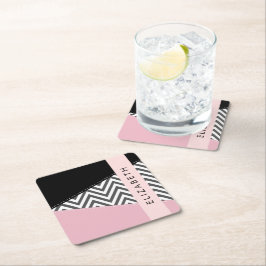 Grijs zigzag, Grijs Chevron, Roze, Jouw naam Kartonnen Onderzetters