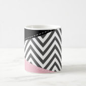 Grijs zigzag, Grijs Chevron, Roze, Jouw naam Koffiemok (Center)