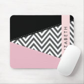 Grijs zigzag, Grijs Chevron, Roze, Jouw naam Muismat (Met muis)