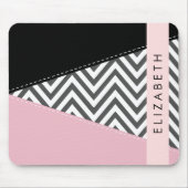 Grijs zigzag, Grijs Chevron, Roze, Jouw naam Muismat (Voorkant)