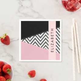 Grijs zigzag, Grijs Chevron, Roze, Jouw naam Servet