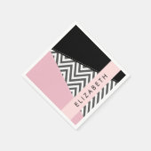 Grijs zigzag, Grijs Chevron, Roze, Jouw naam Servet (Hoek)