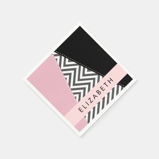 Grijs zigzag, Grijs Chevron, Roze, Jouw naam Servet (Hoek)