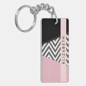 Grijs zigzag, Grijs Chevron, Roze, Jouw naam Sleutelhanger (Voorkant Links)