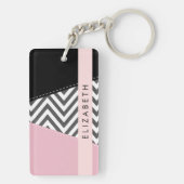 Grijs zigzag, Grijs Chevron, Roze, Jouw naam Sleutelhanger (achterkant)