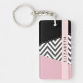 Grijs zigzag, Grijs Chevron, Roze, Jouw naam Sleutelhanger (Voorkant)