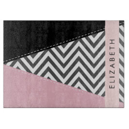 Grijs zigzag, Grijs Chevron, Roze, Jouw naam Snijplank