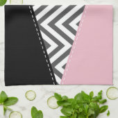 Grijs zigzag, Grijs Chevron, Roze, Jouw naam Theedoek (Gevouwen)