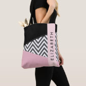 Grijs zigzag, Grijs Chevron, Roze, Jouw naam Tote Bag (Dichtbij)