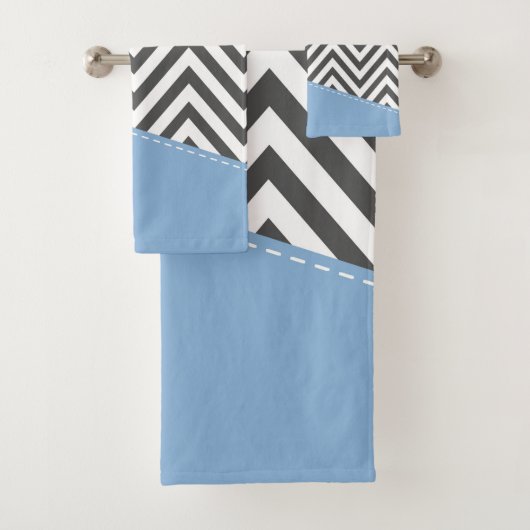 Grijs zigzag, Grijs Chevron, Zigzag Pattern, Blauw Bad Handdoek (Insitu)