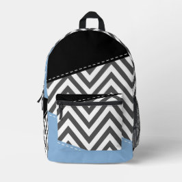 Grijs zigzag, Grijs Chevron, Zigzag Pattern, Blauw Bedrukte Rugzak