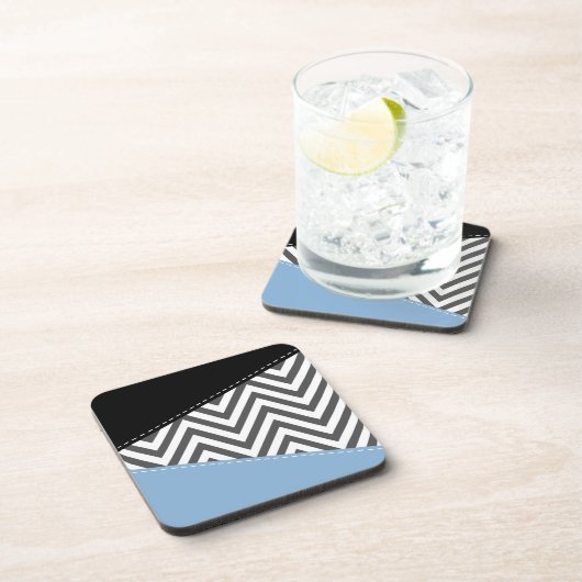 Grijs zigzag, Grijs Chevron, Zigzag Pattern, Blauw Bier Onderzetter (Rechterzijde)