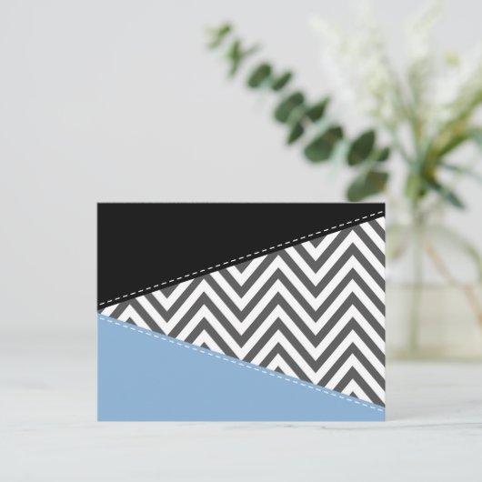 Grijs zigzag, Grijs Chevron, Zigzag Pattern, Blauw Briefkaart (Staand voorkant)
