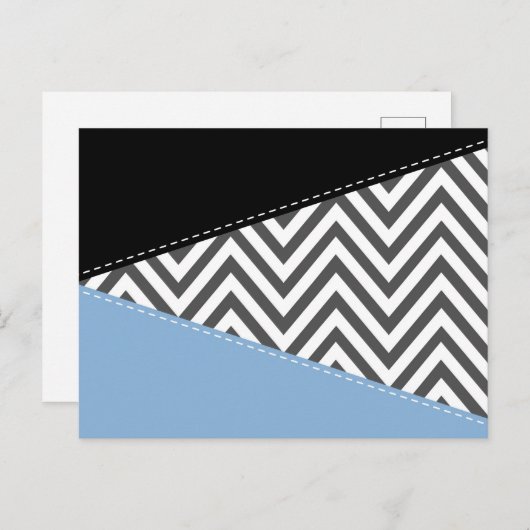Grijs zigzag, Grijs Chevron, Zigzag Pattern, Blauw Briefkaart (Voorkant / Achterkant)