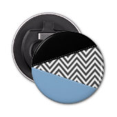 Grijs zigzag, Grijs Chevron, Zigzag Pattern, Blauw Button Flesopener (Voorkant)