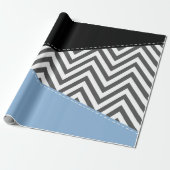 Grijs zigzag, Grijs Chevron, Zigzag Pattern, Blauw Cadeaupapier (Uitgerold)