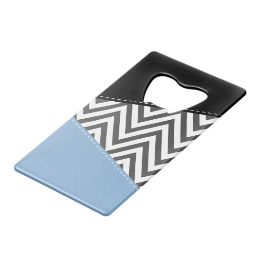 Grijs zigzag, Grijs Chevron, Zigzag Pattern, Blauw Creditkaart Flessenopener (Achterkant Gekanteld)