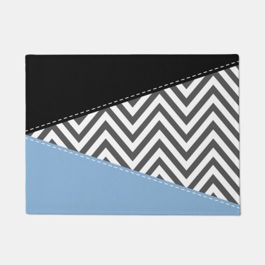 Grijs zigzag, Grijs Chevron, Zigzag Pattern, Blauw Deurmat (Voorkant)