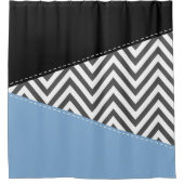 Grijs zigzag, Grijs Chevron, Zigzag Pattern, Blauw Douchegordijn (Voorkant)
