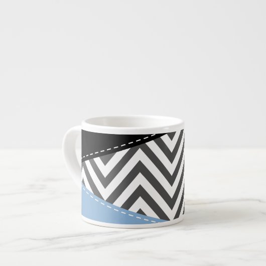Grijs zigzag, Grijs Chevron, Zigzag Pattern, Blauw Espresso Kop (Links)