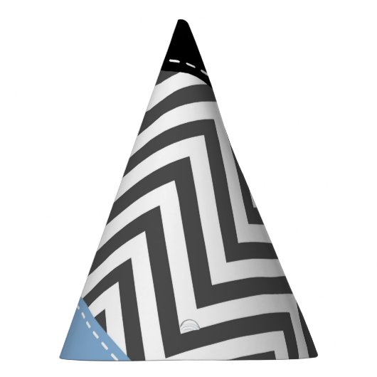 Grijs zigzag, Grijs Chevron, Zigzag Pattern, Blauw Feesthoedjes (Rechts)