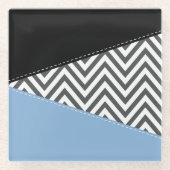 Grijs zigzag, Grijs Chevron, Zigzag Pattern, Blauw Glazen Onderzetter (Voorkant)