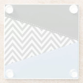 Grijs zigzag, Grijs Chevron, Zigzag Pattern, Blauw Glazen Onderzetter (Achterkant)