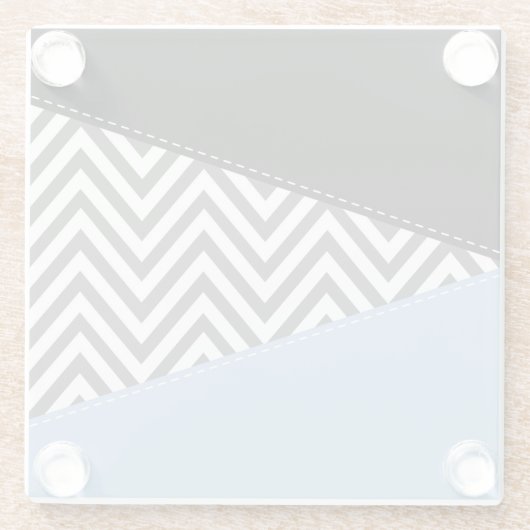 Grijs zigzag, Grijs Chevron, Zigzag Pattern, Blauw Glazen Onderzetter (Achterkant)