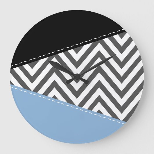 Grijs zigzag, Grijs Chevron, Zigzag Pattern, Blauw Grote Klok (Voorkant)