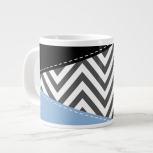 Grijs zigzag, Grijs Chevron, Zigzag Pattern, Blauw Grote Koffiekop