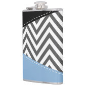 Grijs zigzag, Grijs Chevron, Zigzag Pattern, Blauw Heupfles (Links)