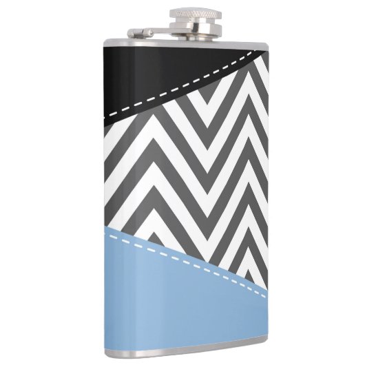 Grijs zigzag, Grijs Chevron, Zigzag Pattern, Blauw Heupfles (Rechts)