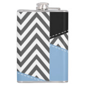 Grijs zigzag, Grijs Chevron, Zigzag Pattern, Blauw Heupfles (Achterkant)