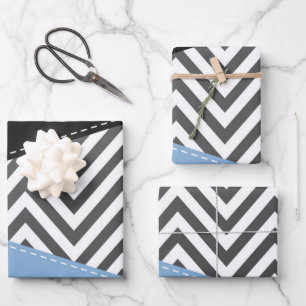 Grijs zigzag, Grijs Chevron, Zigzag Pattern, Blauw Inpakpapier Vel
