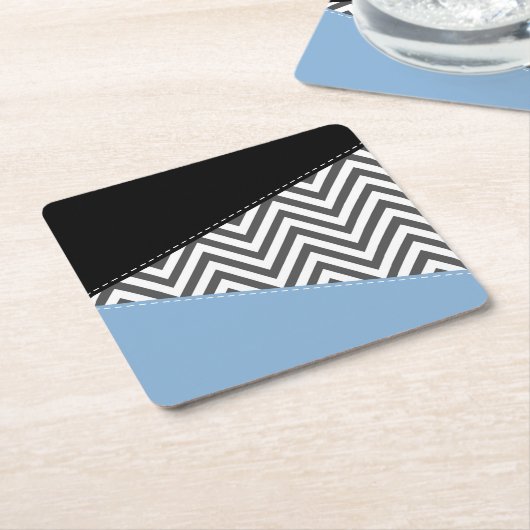 Grijs zigzag, Grijs Chevron, Zigzag Pattern, Blauw Kartonnen Onderzetters (Schuin)