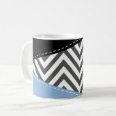 Grijs zigzag, Grijs Chevron, Zigzag Pattern, Blauw Koffiemok (Voorkant links)