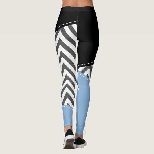 Grijs zigzag, Grijs Chevron, Zigzag Pattern, Blauw Leggings (Achterkant)
