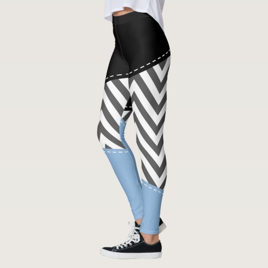 Grijs zigzag, Grijs Chevron, Zigzag Pattern, Blauw Leggings (Links)