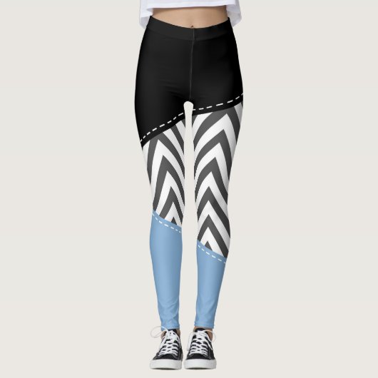 Grijs zigzag, Grijs Chevron, Zigzag Pattern, Blauw Leggings (Voorkant)