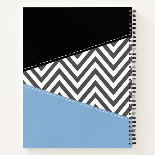 Grijs zigzag, Grijs Chevron, Zigzag Pattern, Blauw Notitieboek (Achterkant)