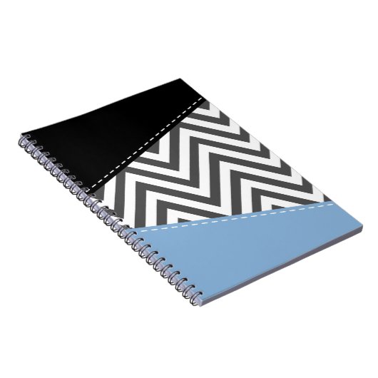 Grijs zigzag, Grijs Chevron, Zigzag Pattern, Blauw Notitieboek (Rechterzijde)