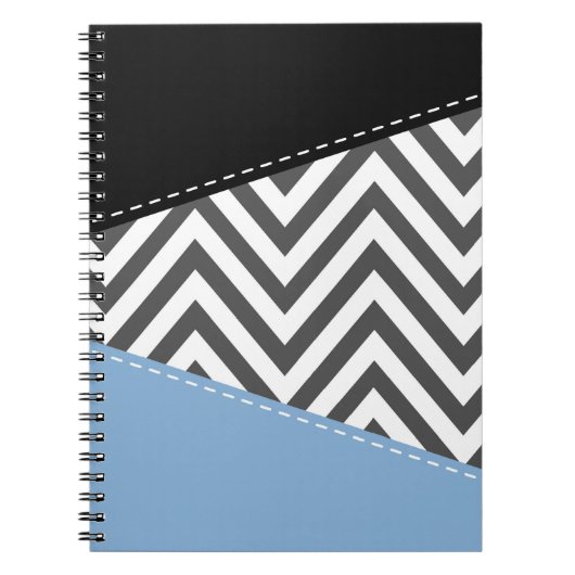 Grijs zigzag, Grijs Chevron, Zigzag Pattern, Blauw Notitieboek (Voorkant)