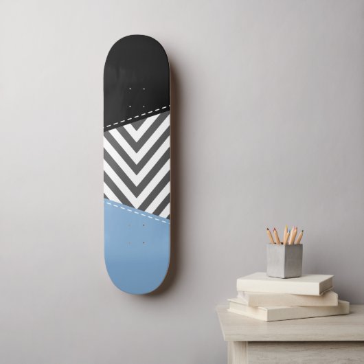 Grijs zigzag, Grijs Chevron, Zigzag Pattern, Blauw Persoonlijk Skateboard (Muurkunst)