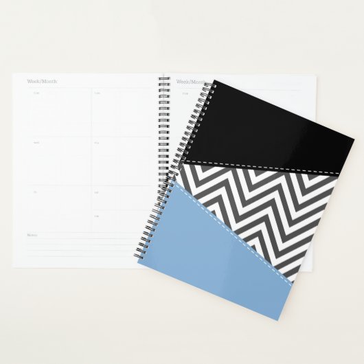 Grijs zigzag, Grijs Chevron, Zigzag Pattern, Blauw Planner (Display)