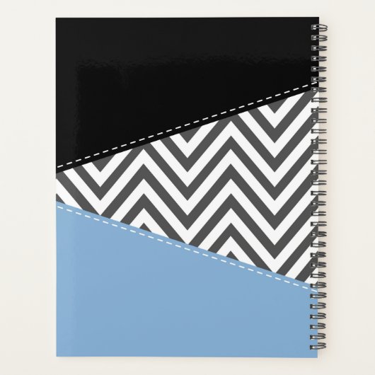 Grijs zigzag, Grijs Chevron, Zigzag Pattern, Blauw Planner (Achterkant)
