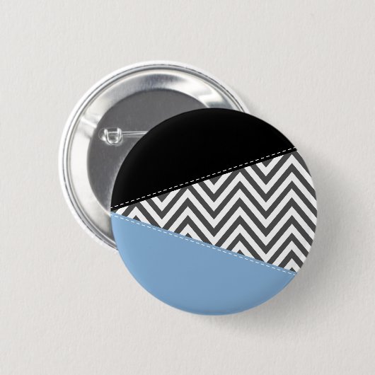 Grijs zigzag, Grijs Chevron, Zigzag Pattern, Blauw Ronde Button 5,7 Cm (Voorkant /achterkant)