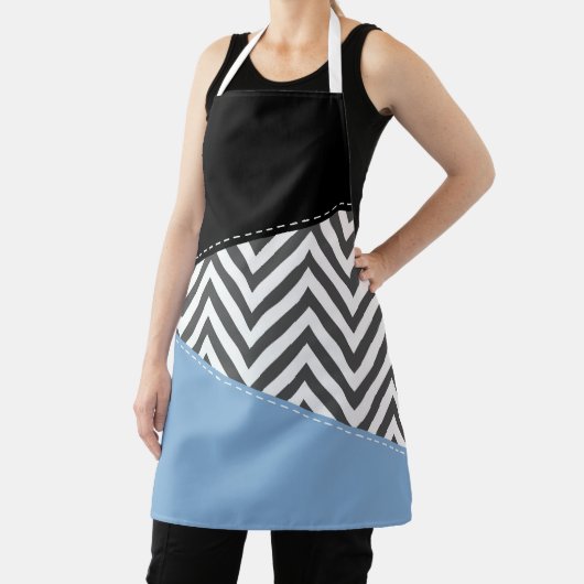 Grijs zigzag, Grijs Chevron, Zigzag Pattern, Blauw Schort (Insitu)