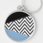Grijs zigzag, Grijs Chevron, Zigzag Pattern, Blauw Sleutelhanger (Voorkant)