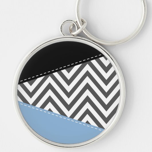 Grijs zigzag, Grijs Chevron, Zigzag Pattern, Blauw Sleutelhanger (Voorkant)